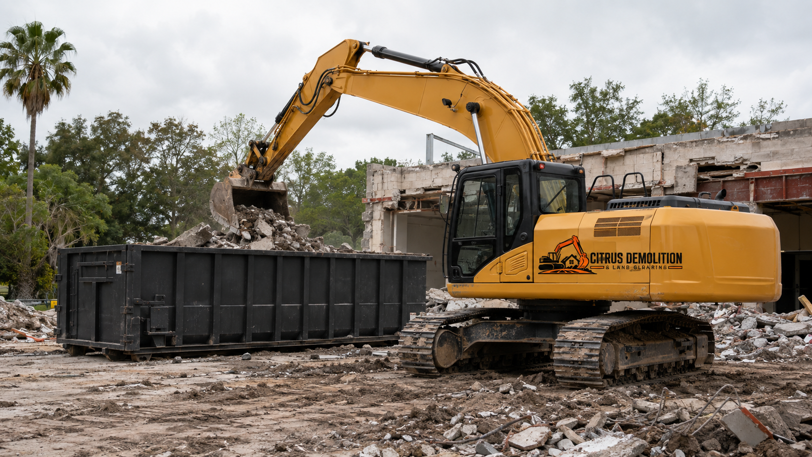 Citrus Demolition excavator completing commercial structure removal